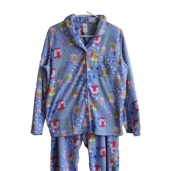 Covington Owls Women's Large Soft Fleece Pajama Set Button Up Top and Pants - Picture 2 of 5
